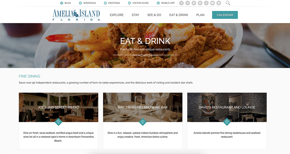 Screenshot of amelia islands Eat & Drink page
