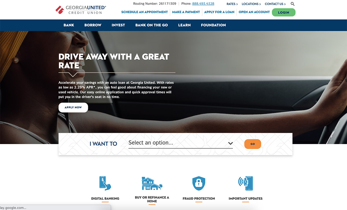 Georgia United Credit Union site screenshot of homepage